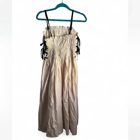 Cream and Black Pleated Tiered Maxi Sundress - Picture 4 of 7